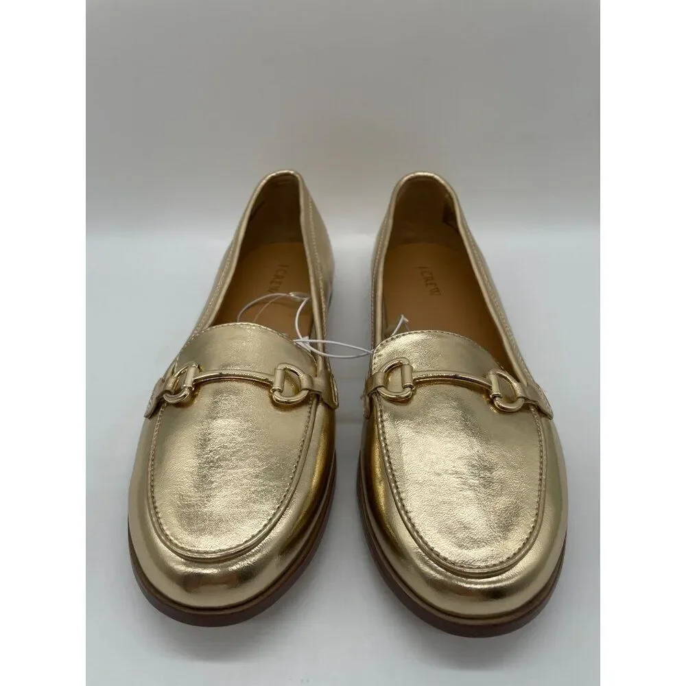 J. Crew Crew Cuts‎ Girls Metallic Gold Horse Bit Loafers Flats Sz 5 Preppy Shool